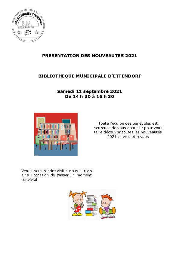 Bibliothèque d'Ettendorf : présentation des nouveautés 2021